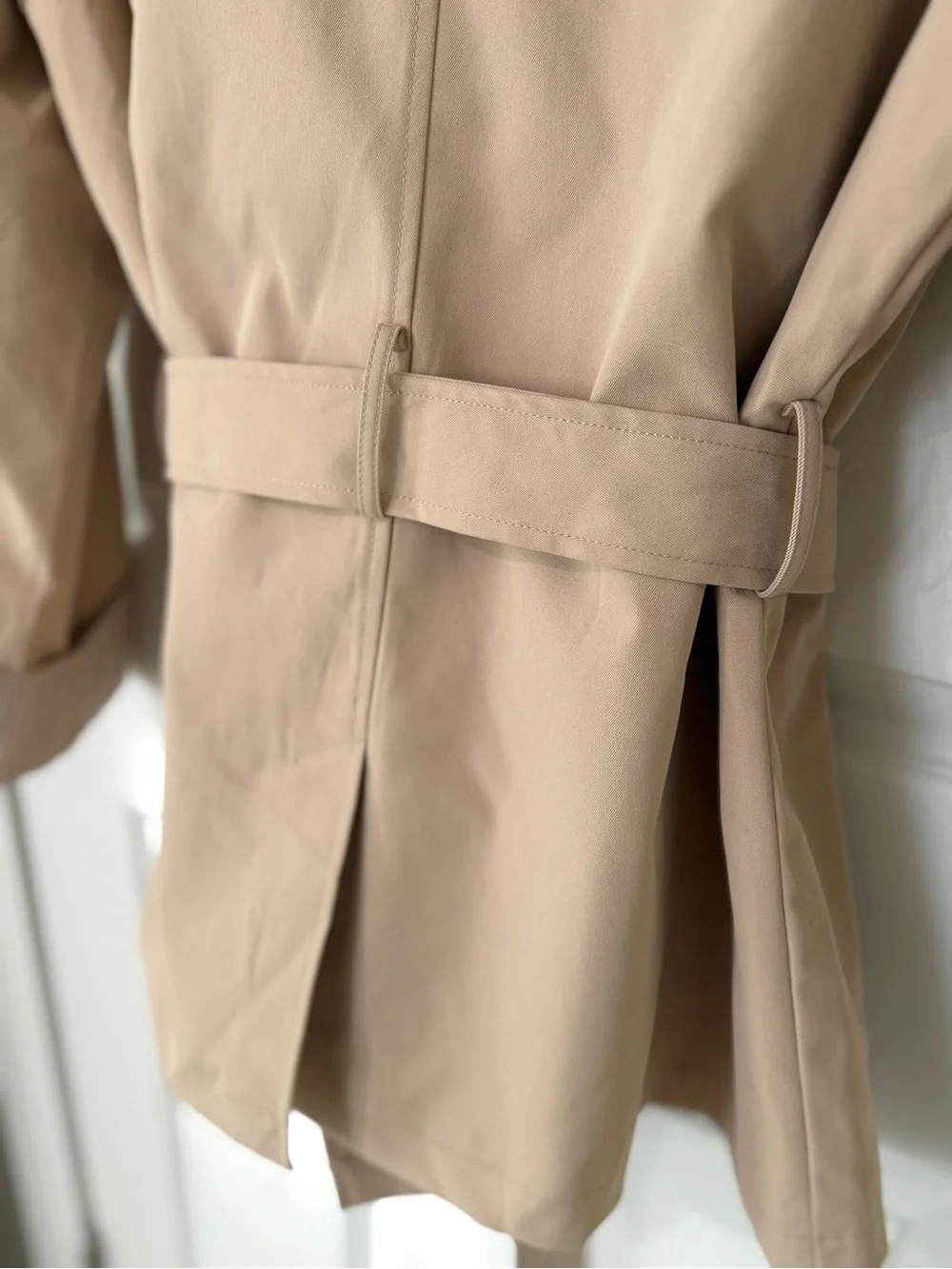 Beige Double-Breasted Belted Trench Coat - Picture 5 of 10